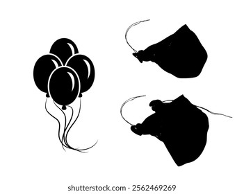 New Balloons Isolated, Deflated Ball, Red Ballon, Latex Rubber Garbage, Popped Balloon Set on White Background, Vector Illustration