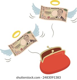 New banknotes
Money flying from your wallet (10,000 yen bill)

It is written as "10,000 yen" in Japanese.