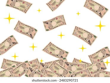 New banknotes
A lot of scattered Japanese money (10,000 yen bill)

It is written as "10,000 yen" in Japanese.
