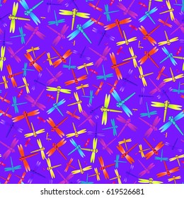 New beautiful colored seamless pattern with dragonflies.