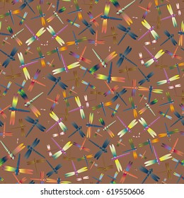 New beautiful colored seamless pattern with dragonflies.