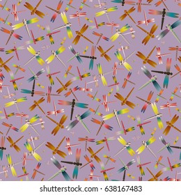 New beautiful colored seamless pattern with dragonflies.
