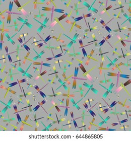 New beautiful colored seamless pattern with dragonflies.