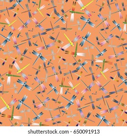 New beautiful colored seamless pattern with dragonflies.