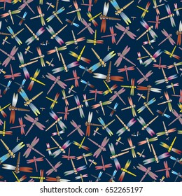 New beautiful colored seamless pattern with dragonflies.