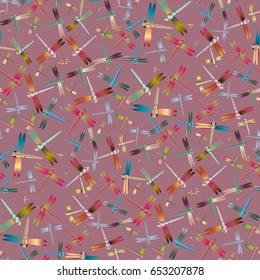 New beautiful colored seamless pattern with dragonflies.