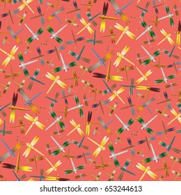 New beautiful colored seamless pattern with dragonflies.