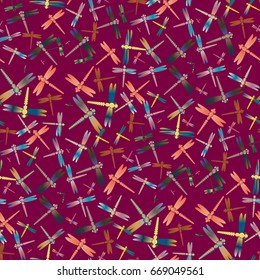 New beautiful colored seamless pattern with dragonflies.