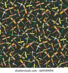 New beautiful colored seamless pattern with dragonflies.