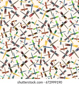 New beautiful colored seamless pattern with dragonflies.