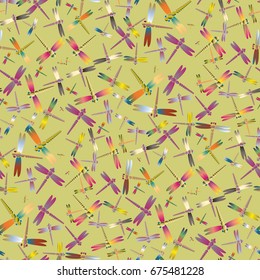 New beautiful colored seamless pattern with dragonflies.