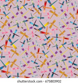 New beautiful colored seamless pattern with dragonflies.