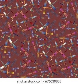 New beautiful colored seamless pattern with dragonflies.