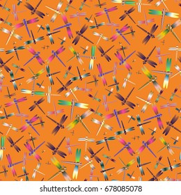 New beautiful colored seamless pattern with dragonflies.