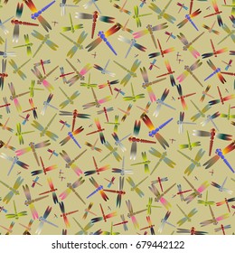 New beautiful colored seamless pattern with dragonflies.