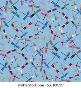 New beautiful colored seamless pattern with dragonflies.