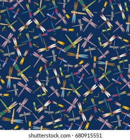 New beautiful colored seamless pattern with dragonflies.
