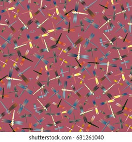 New beautiful colored seamless pattern with dragonflies.