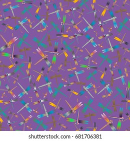 New beautiful colored seamless pattern with dragonflies.
