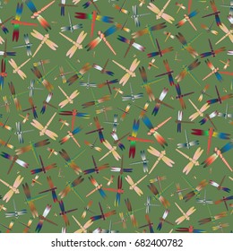 New beautiful colored seamless pattern with dragonflies.