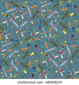 New beautiful colored seamless pattern with dragonflies.