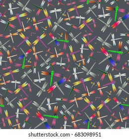New beautiful colored seamless pattern with dragonflies.