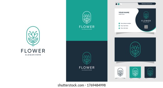 New Beauty Line Art Flower Logo And Business Card Design. Beauty, Fashion, Salon, Business Card, Icon, Spa Premium Vector