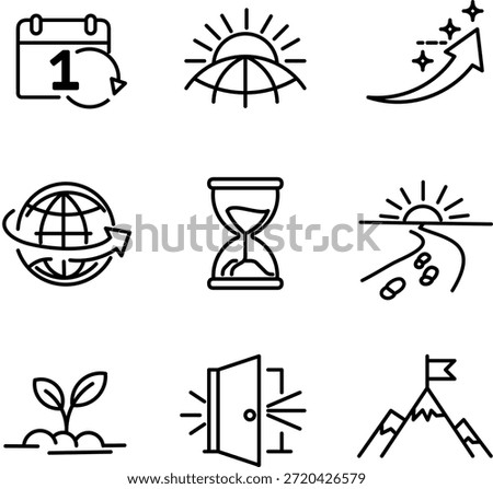 New Beginning Icon Set. Minimalist Outline Global Start Concept