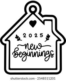 new beginnings hanging house merry christmas black vector graphic design and cut file