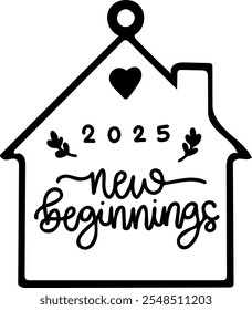 new beginnings hanging house merry christmas black vector graphic design and cut file