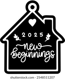 new beginnings hanging house merry christmas black vector graphic design and cut file