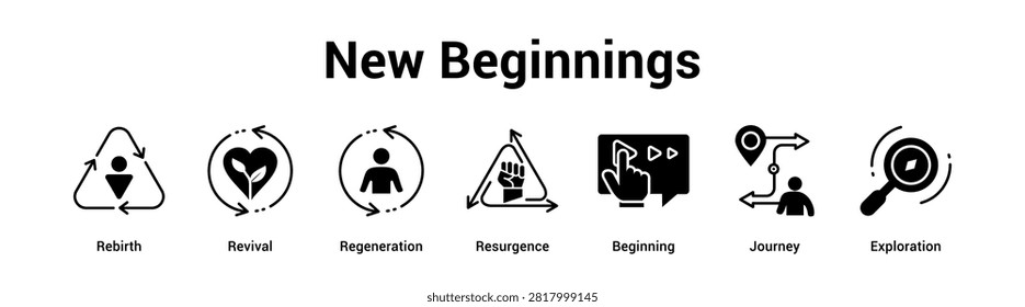 New Beginnings web banner icon vector illustration concept for business with icon of Rebirth, Revival, Regeneration, Resurgence, Beginning.