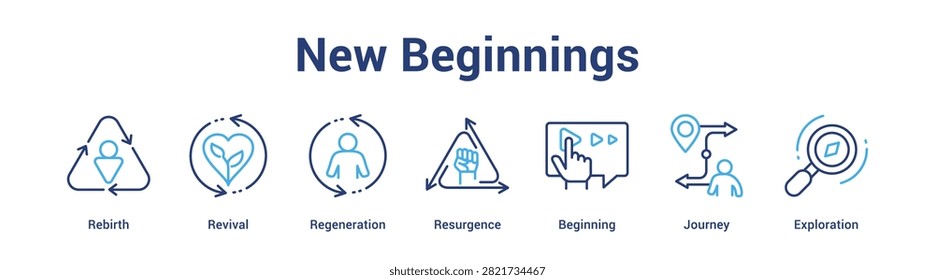 New Beginnings web banner icon vector illustration concept for business with icon of Rebirth, Revival, Regeneration, Resurgence, Beginning.