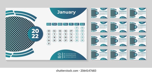 New Best Desk Calendar Design 2022. Modern abstract corporate planner organizer calendar 2022 . This template is editable where week starts from monday. Saturday and sunday are holiday
