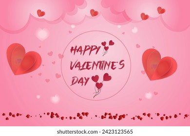 new best Valentine's day concept background. Vector illustration. 3d red and pink paper hearts with white square frame. Cute love sale banner or greeting card design