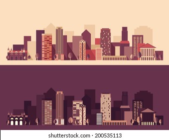 new big city, architecture megapolis, day and night, buildings,  skyscraper, skyline, vector Illustration, flat design