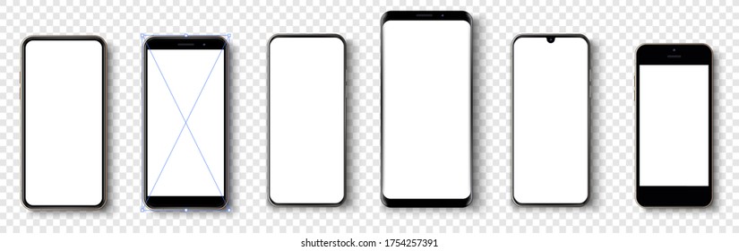 New big collection of realistic smartphones mockups. Smartphone mockup. Cellphone frame with blank display isolated templates. Device mockup separate groups and layers, easily editable.Template UI/UX 