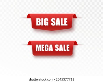 New big mega sale tags. Vector badges and labels. Paper ribbons