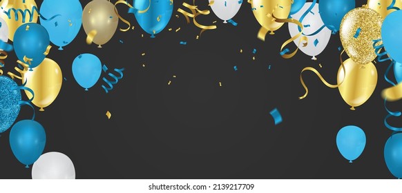 New Birthday celebration with colorful confetti.Color Glossy Balloons 