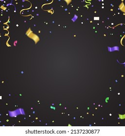 New Birthday celebration with ribbon balloon background vector Illustration with confetti for parties or celebrations