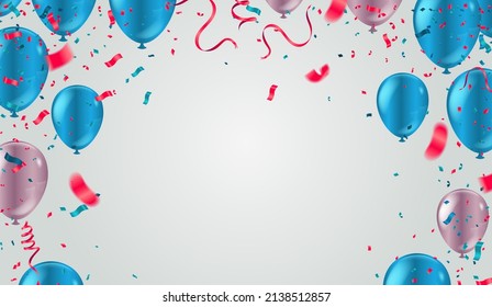 New Birthday celebration with ribbon balloon background vector Illustration with confetti for parties or celebrations