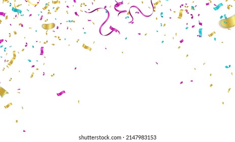 New Birthday celebration with ribbon balloon background vector Illustration with confetti for parties or celebrations