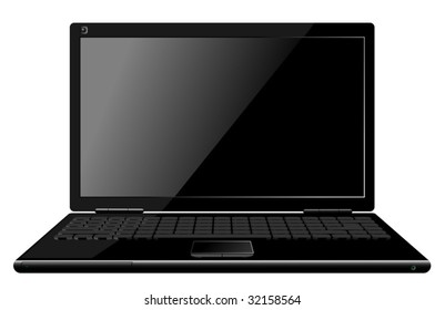 New black laptop isolated on white background. Front view.