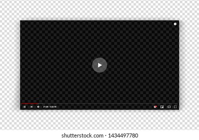 New black video player window template for web or mobile apps isolated on transparent background. Flat style watching video online minimalistic page design. Vector illustration