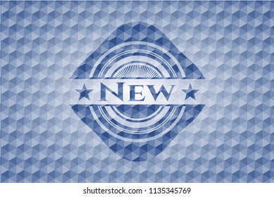 New blue badge with geometric pattern.