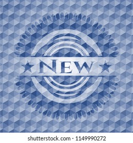 New blue emblem with geometric background.