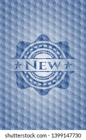 New blue emblem with geometric pattern background. Vector Illustration. Detailed.
