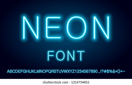 new blue realistic neon font set