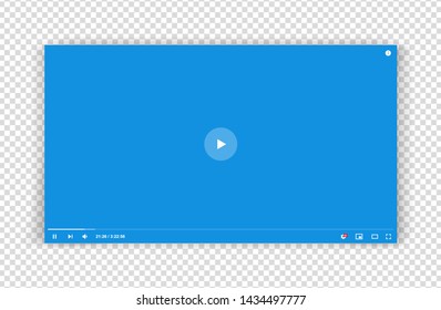 New blue video player window template for web or mobile apps isolated on transparent background. Flat style watching video online minimalistic page design. Vector illustration
