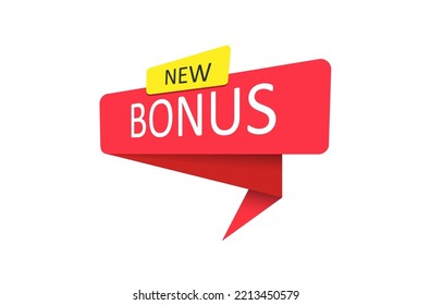 new Bonus. A red banner, pointer, sticker, label or speech bubble for apps, websites and creative ideas. Vector design